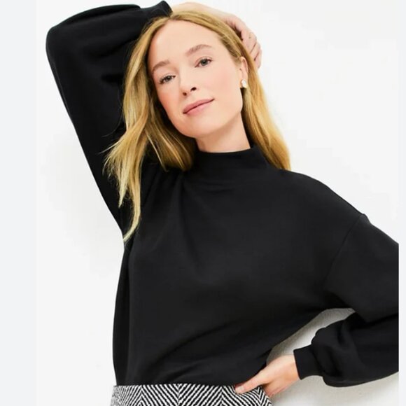 LOFT Brushed Mockneck Sweatshirt - L - Black - NWT - Picture 1 of 2